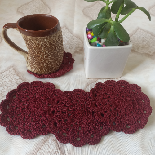 Crochet Coasters Set | Round | Set of 4 |Brown