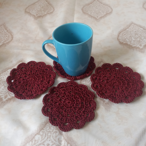 Crochet Coasters Set | Round | Set of 4 |Brown