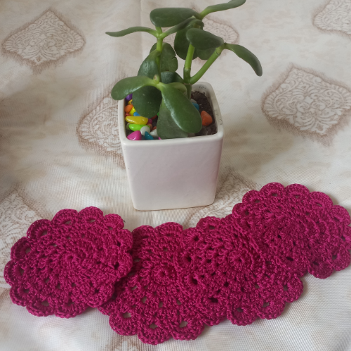 Crochet Coasters Set | Round | Set of 4 |Pink