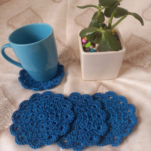 Crochet Coasters Set | Round | Set of 4 |Blue