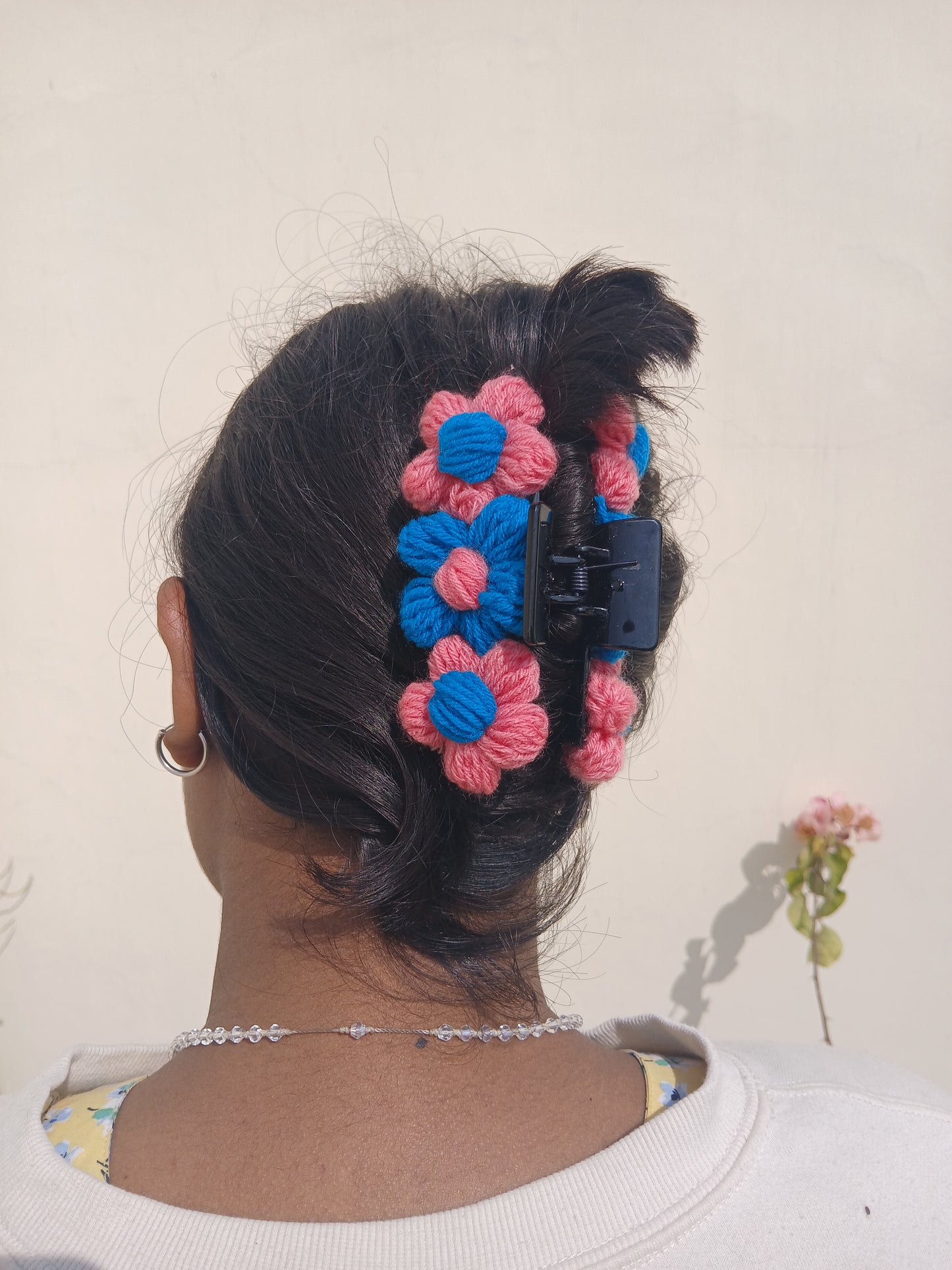 Pink & Blue Crochet Hair Clip – Large