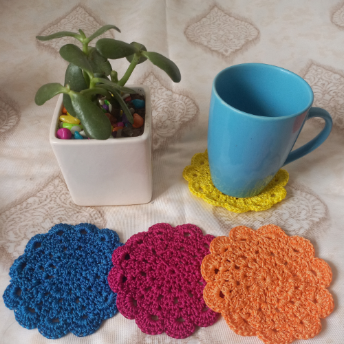 Crochet Coasters Set | Round | Set of 4 | Multicolor