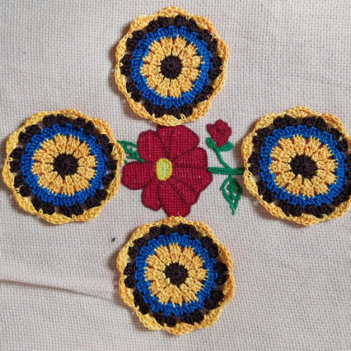 Golden Navy Crochet Table Set | Circle | Complete 5 Set