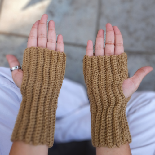 Fingerless Brown Crochet Gloves