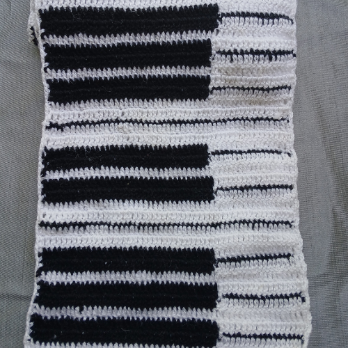 Crochet Piano Muffler | Handmade | Black & White | Unisex Winter Scarf