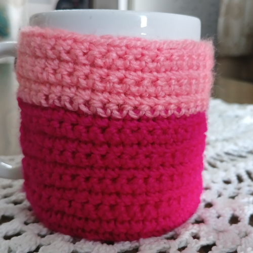 Mug Warmer | Dual Tone | Hot Pink & Light Pink | Crochet Cozy Sleeve