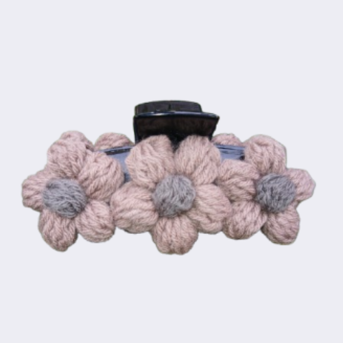 Brown & Gray Crochet Hair Clip – Large