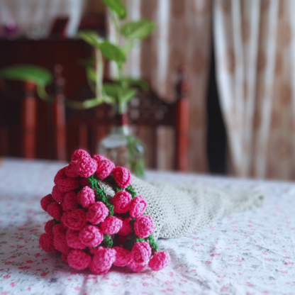 Handmade Sage Green Pink 3D Crochet Rose Bouquet & Blanket