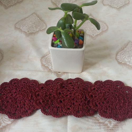 Crochet Coasters Set | Round | Set of 4 |Brown