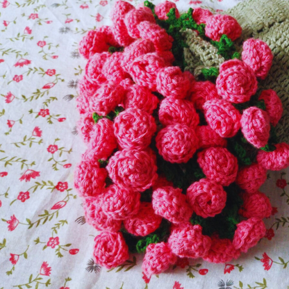 Handmade Sage Green Pink 3D Crochet Rose Bouquet & Blanket