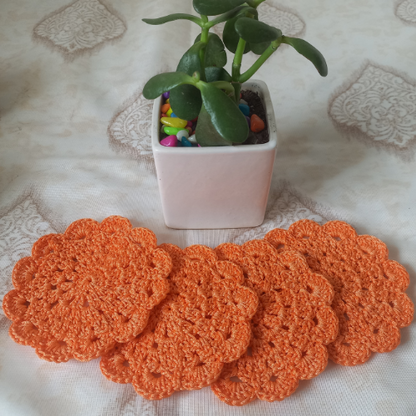 Crochet Coasters Set | Round | Set of 4 |Orange