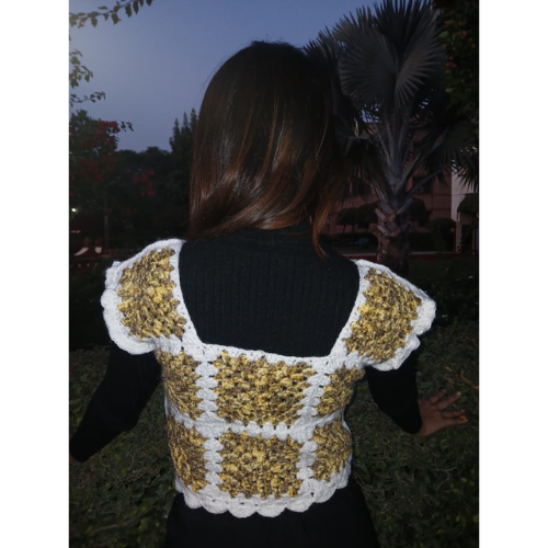 Golden Honey Granny Square Crochet Crop Top