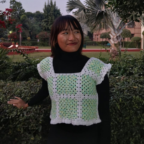 White Pearl Granny Square Crochet Crop Top