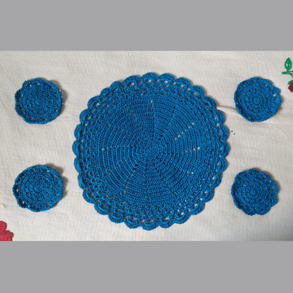 Royal Blue Crochet Table Set | Circle | Complete 5 Set