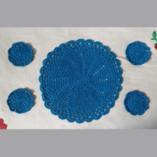 Royal Blue Crochet Table Set | Circle | Complete 5 Set