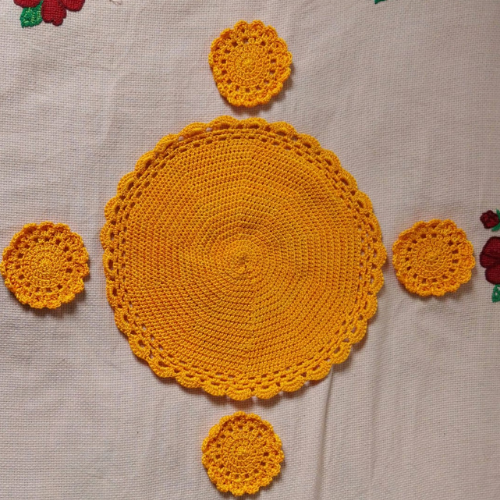 Mustard Yellow Crochet Table Set | Circle | Complete 5 Set