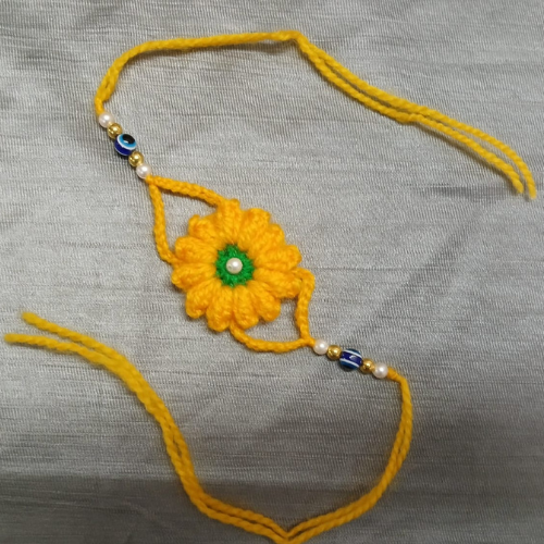 Golden Sunshine Yellow  Crochet Rakhi