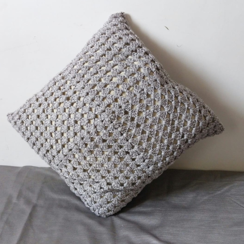 Cotton Gray Crochet Cushion Cover - Square