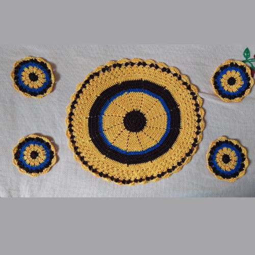 Golden Navy Crochet Table Set | Circle | Complete 5 Set