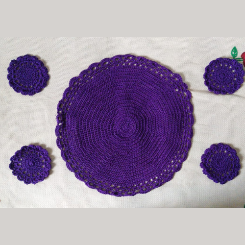 Purple Crochet Table Set | Circle |  Complete 5 Set