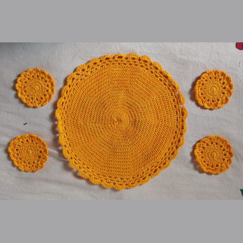 Mustard Yellow Crochet Table Set | Circle | Complete 5 Set
