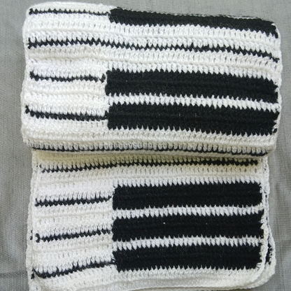 Crochet Piano Muffler | Handmade | Black & White | Unisex Winter Scarf