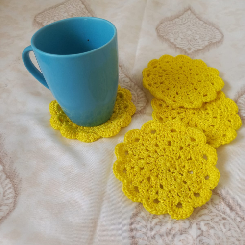 Crochet Coasters Set | Round | Set of 4 | Yellow
