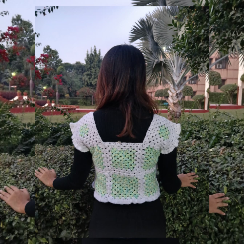 White Pearl Granny Square Crochet Crop Top