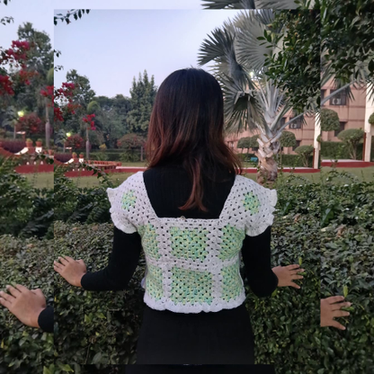 White Pearl Granny Square Crochet Crop Top