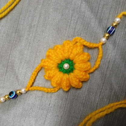Golden Sunshine Yellow  Crochet Rakhi