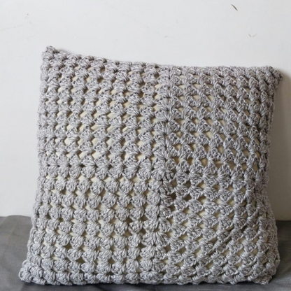 Cotton Gray Crochet Cushion Cover - Square