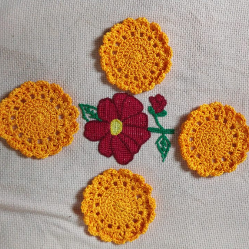 Mustard Yellow Crochet Table Set | Circle | Complete 5 Set