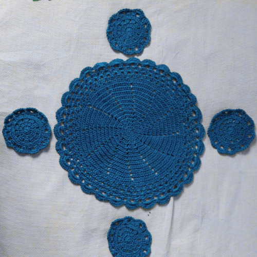 Royal Blue Crochet Table Set | Circle | Complete 5 Set