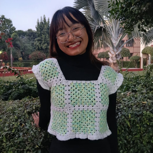 White Pearl Granny Square Crochet Crop Top