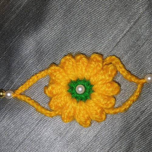 Golden Sunshine Yellow  Crochet Rakhi