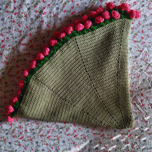 Handmade Sage Green Pink 3D Crochet Rose Bouquet & Blanket