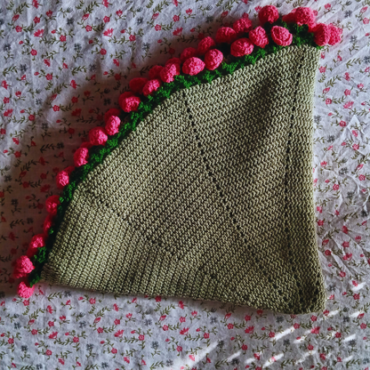 Handmade Sage Green Pink 3D Crochet Rose Bouquet & Blanket