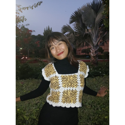 Golden Honey Granny Square Crochet Crop Top