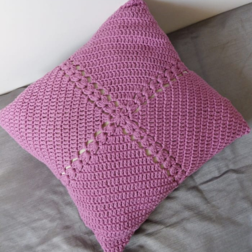 Cotton Pink Crochet Cushion Cover - Square