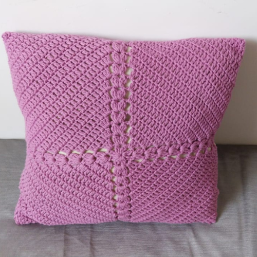 Cotton Pink Crochet Cushion Cover - Square