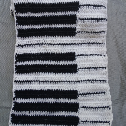 Crochet Piano Muffler | Handmade | Black & White | Unisex Winter Scarf