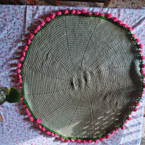 Handmade Sage Green Pink 3D Crochet Rose Bouquet & Blanket