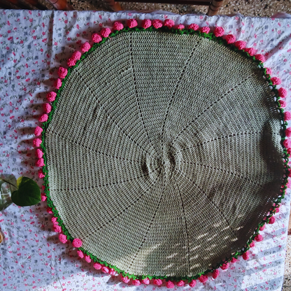 Handmade Sage Green Pink 3D Crochet Rose Bouquet & Blanket