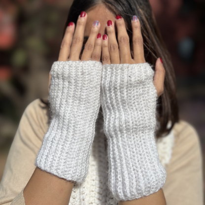 Fingerless White Crochet Gloves