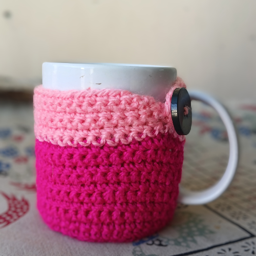 Mug Warmer | Dual Tone | Hot Pink & Light Pink | Crochet Cozy Sleeve