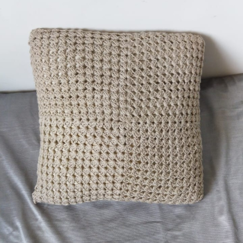 Cotton Beige Crochet Cushion Cover - Square