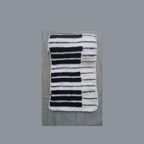 Crochet Piano Muffler | Handmade | Black & White | Unisex Winter Scarf