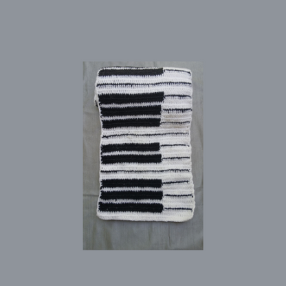 Crochet Piano Muffler | Handmade | Black & White | Unisex Winter Scarf