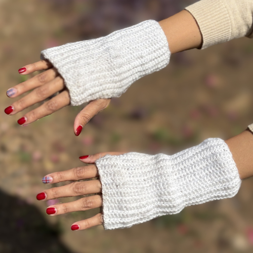 Fingerless White Crochet Gloves