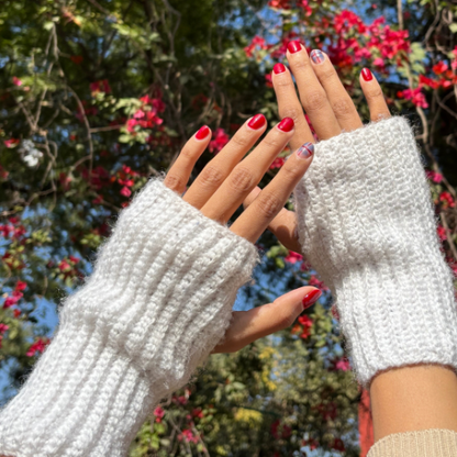 Fingerless White Crochet Gloves